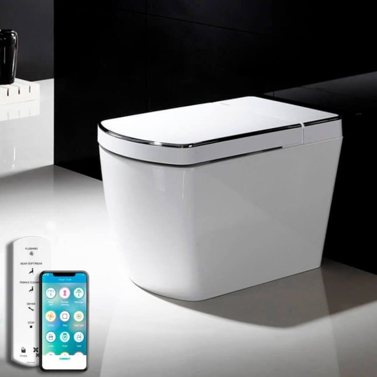 Inodoro inteligente Vogo SL620, blanco con el borde de la tapa cromado