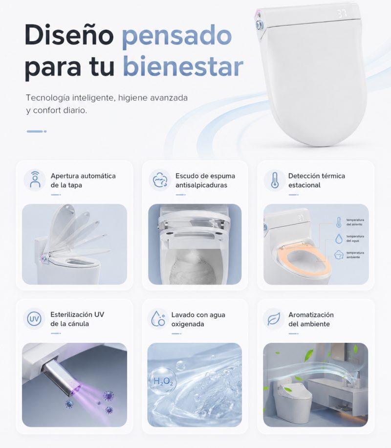 Funciones de la Nashi iSmart Pro: apertura automática, espuma, detección térmica, UV, agua oxigenada y aromatización